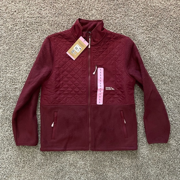 Eddie Bauer Jackets & Blazers - Eddie Bauer Women's Mixed Media Red Fleece Jacket Size Small